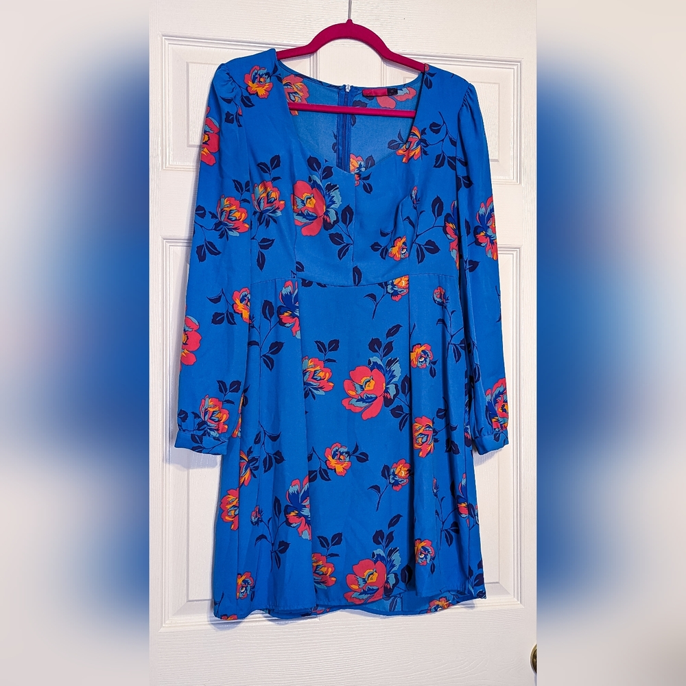 Ava blue floral midi dress long sleeve spring summer dress